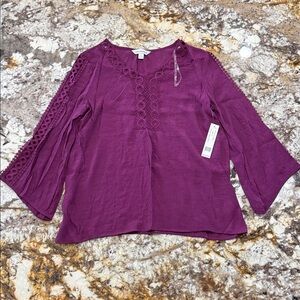 Counterparts Plum Blouse with Lace Accents